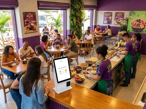 Autoatendimento em açaíteria com totem Nayax